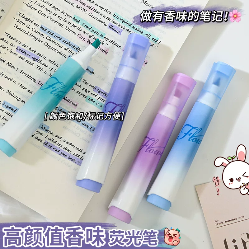 Fluorescent highlighter pens, capacious scented teaching set, eye-protection tip, 4‑piece box