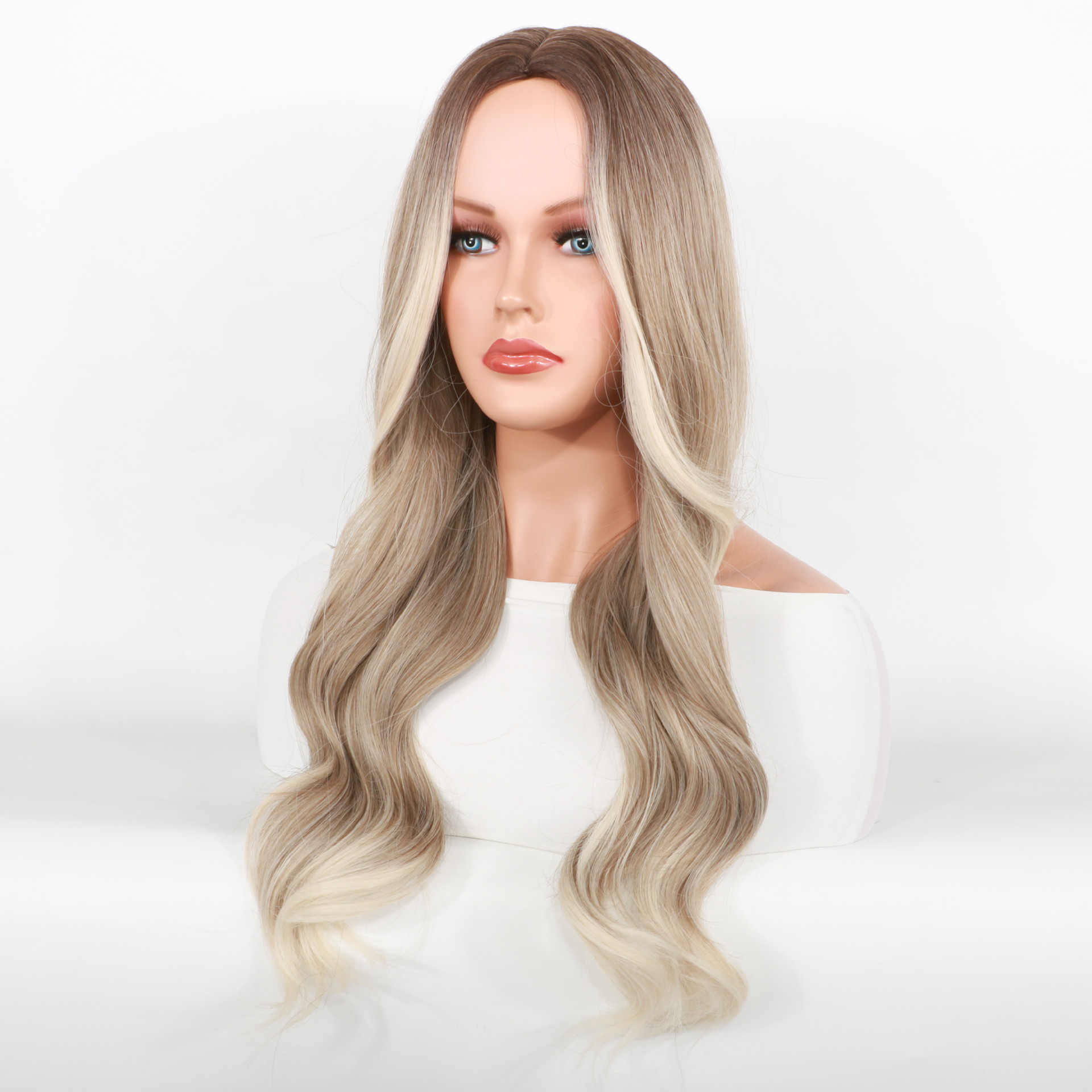 Perruque synthétique mi-longue bouclée, perruque teinte dégradé gris or pour femmes, mécanisme capillaire en fibre synthétique, ensemble tête complète_voghion.com