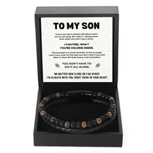 亚马逊跨境天然石虎眼串珠真皮不锈钢手链欧美男士多层牛皮绳手镯