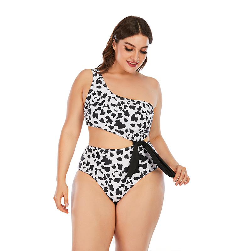 plus size pattern printed single-shoulder strap one-piece swimsuit NSVNS117414