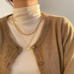 Coin alloy double chain sweater chain fashionable cold neck chain Europe and the United States cold wind (can be stacked)