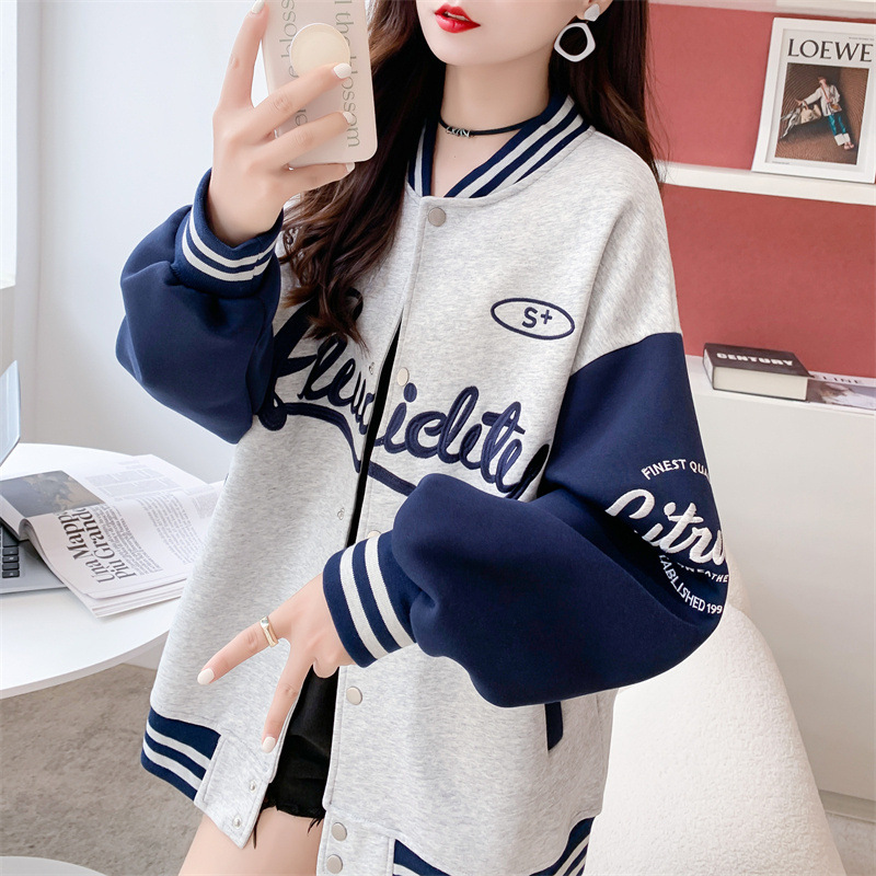 Giacca da baseball donna stile coreano primavera autunno contrasto_voghion.com