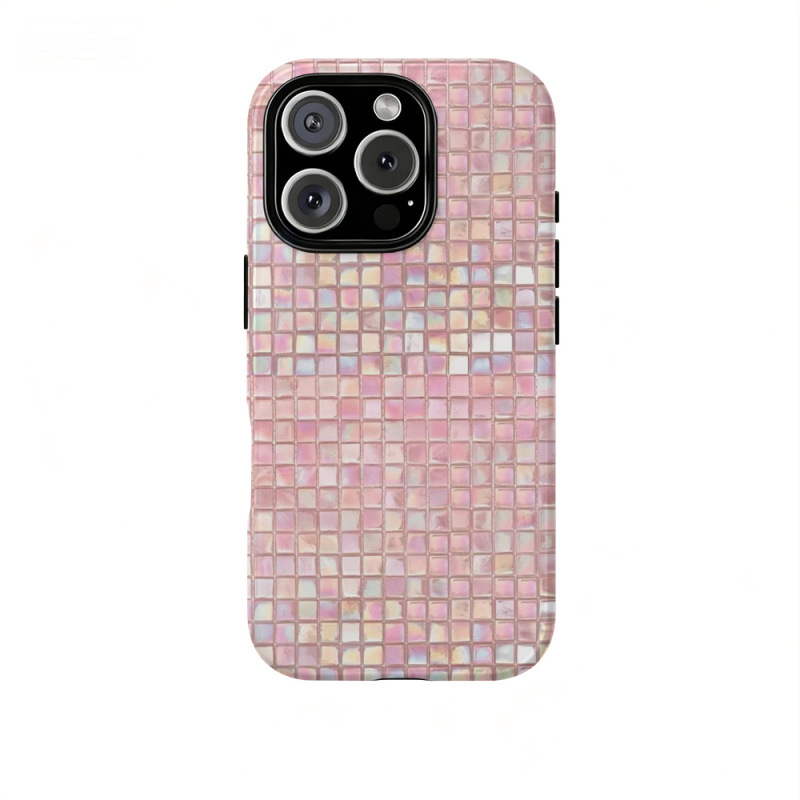 Pink Wave-Patterned Porcelain Two-In-One Film Phone Case for Apple 17Air/16/15/13Pro/12Mini