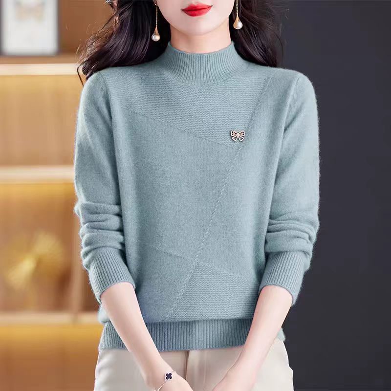 羊绒毛衣女2025秋冬新款半高领打底衫加厚针织衫内搭上衣宽松纯色|undefined