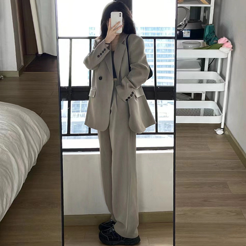灰色小西装外套女2025早春秋新款高级感两件套小个子休闲西服套装|undefined