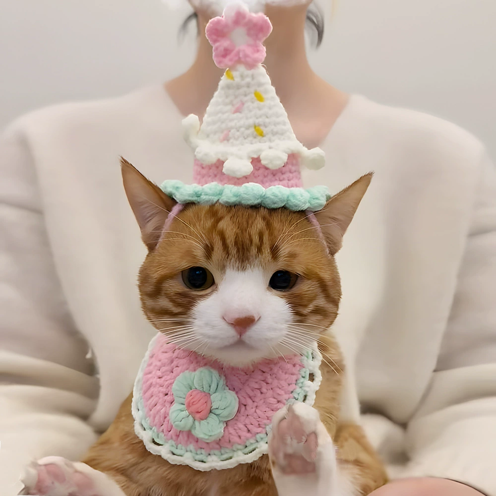 Кошачий трикотажный нагрудник Домашние животные вязаные шляпы Кошка собака нагрудник Кошачий нагрудник Симпатичные кошка и собака полотенце