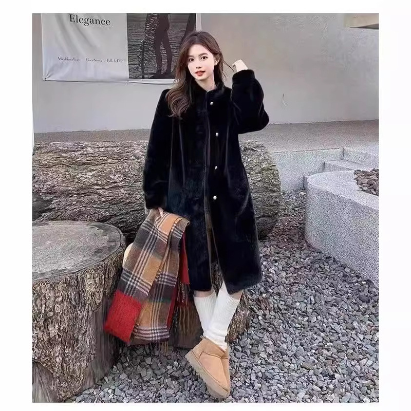 Long korean style puff sleeve fur coat women's long fur integrated thickened faux mink velvet coat factory wholesale Long korean style puff sleeve fur coat women's long fur integrated thickened faux mink velvet coat factory wholesale
