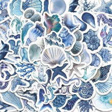 53张蓝色海洋贝壳卡通贴纸DIY装饰手机壳水杯桌面防水贴画