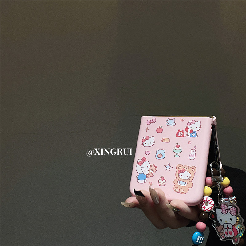 Cute Pink Pajamas Bear Kt Cat for Huawei pocket2/s Folding Screen Phone Case for Xiaomi mixflip Hard Case for Samsung Galaxyzflip6/5 Frosted p50pocket Women