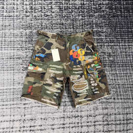 欧美跨境春夏高街刺绣gallerydept牛仔裤子潮人街头时尚破洞短裤