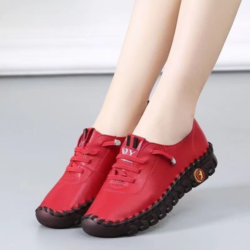 Handmade Stitched Soft Sole Spring and Autumn Women's Casual Leather Shoes for Middle-Aged Women, Comfortable and Non-Slip, No Foot Fatigue, Mother's Shoes