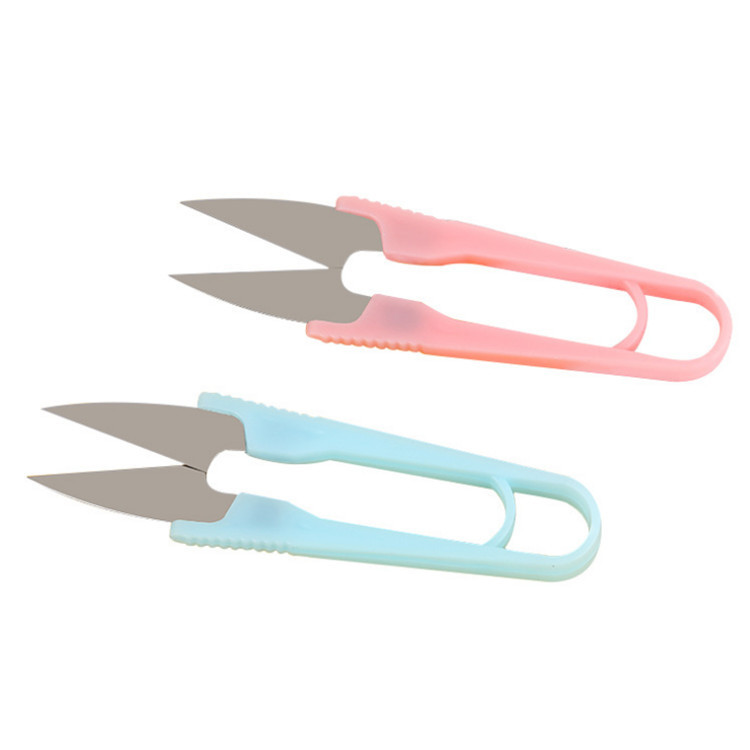 Tijeras de hilo con mango de color en forma de U, tijeras de punto de cruz, tijeras domésticas, tijeras pequeñas multiusos, tijeras de hilo X en stock