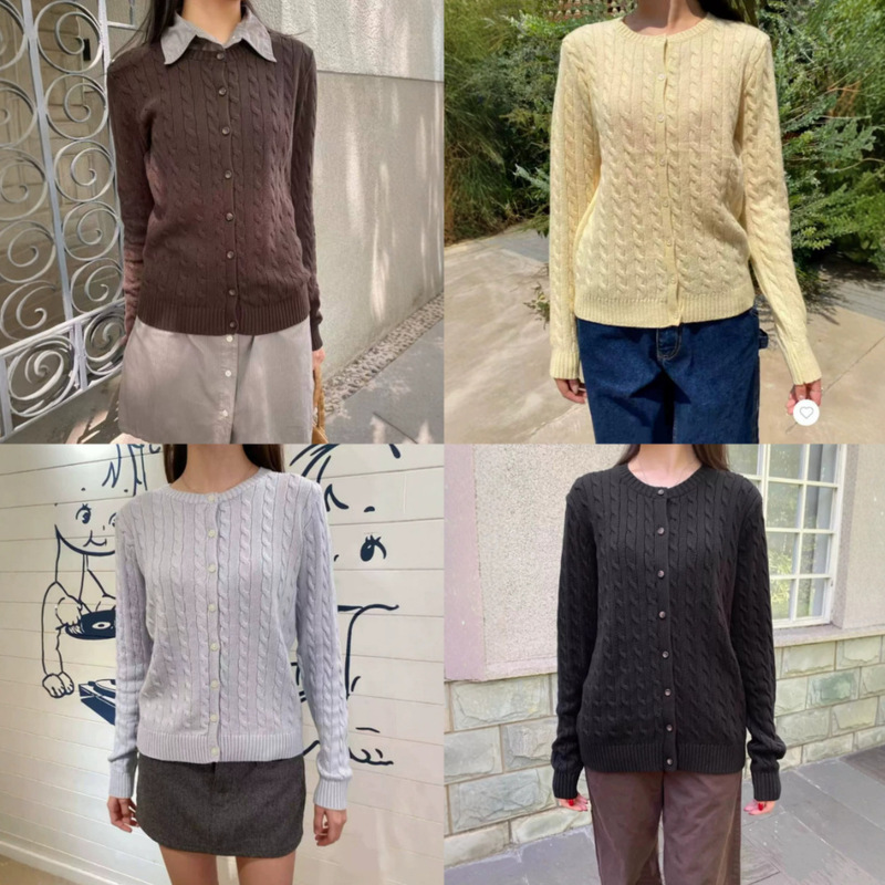 BM style new multi-color round neck cable knit long-sleeve cardigan for women, BM spring and autumn versatile sweater jacket top BM style new multi-color round neck cable knit long-sleeve cardigan for women, BM spring and autumn versatile sweater jacket top