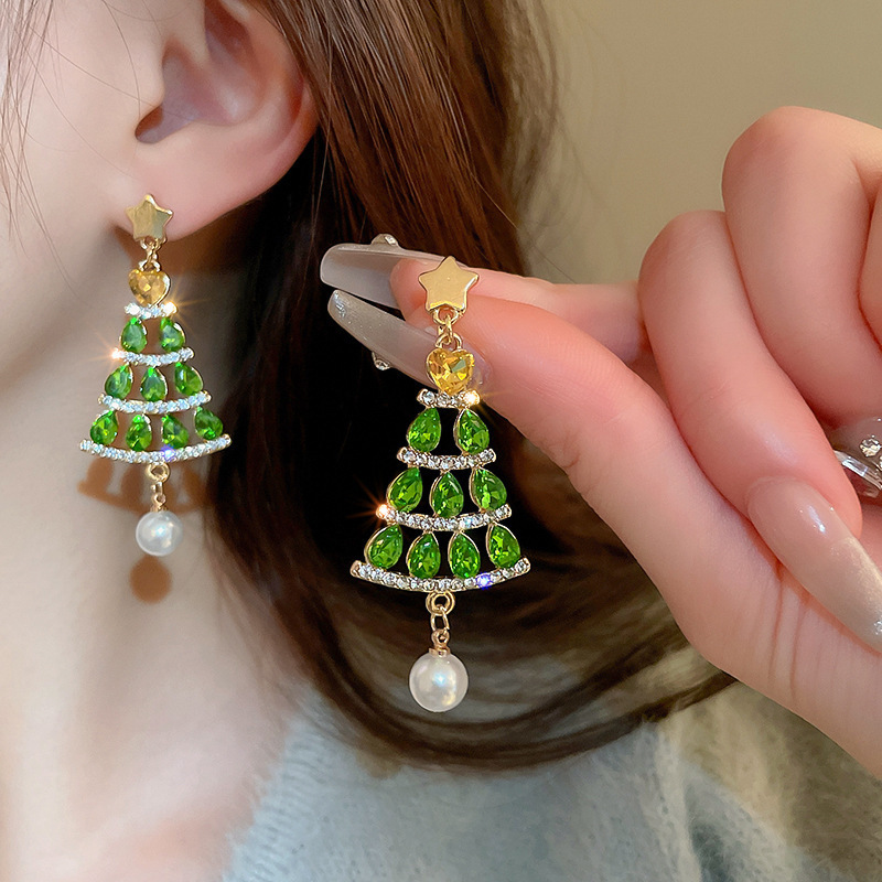 Temperamento de pendientes verdes pendientes ligeros lujosos de alto nivel sensación de pendientes zircon flores joyas geométricas al por mayor fábrica