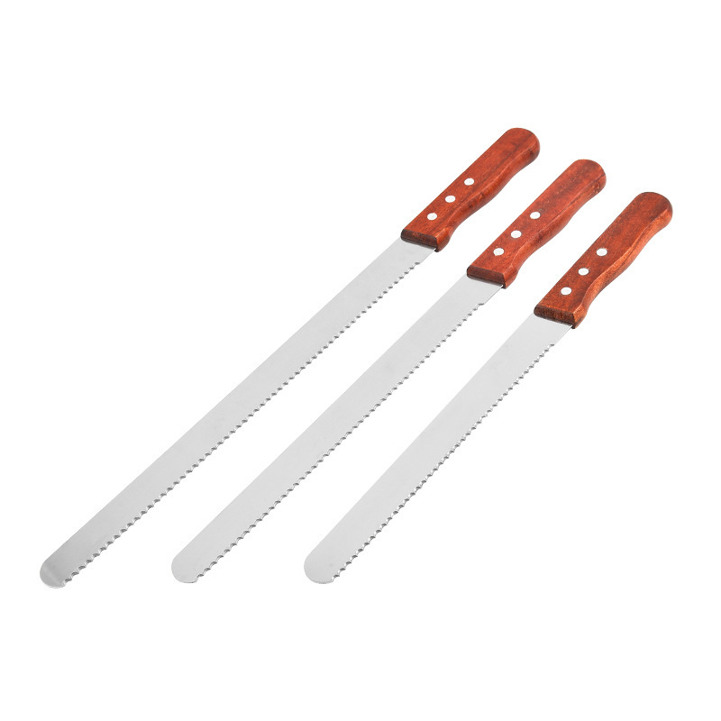 Herramientas para hornear Mango de madera Cuchillo para pan de dientes gruesos Raspador de pastel de acero inoxidable Spot