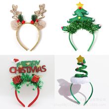 跨境圣诞节鹿角发箍 闪粉圣诞树头箍 圣诞银球聚光灯儿童成人发饰