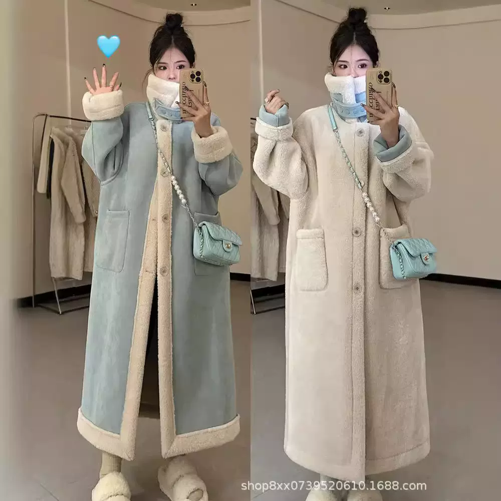 冬季双面穿羊羔毛绒麂皮绒机车服皮毛一体皮草外套大衣女加厚款