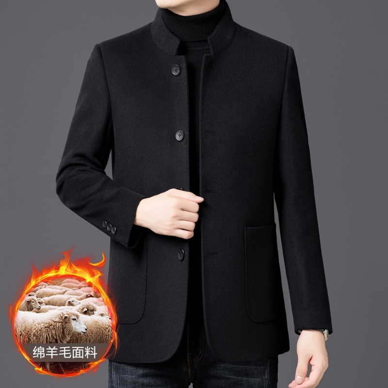 2025秋冬男士双面羊绒毛呢派克休闲时尚立领中年男厚款夹克外套男