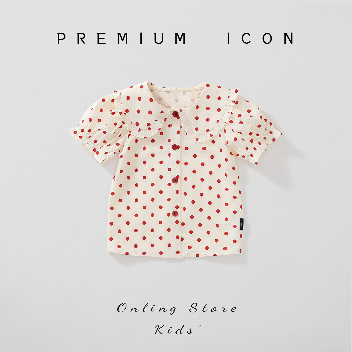 Jella Children's Clothing Girls Polka Dot Shirt Summer Korean Style Puff Short-sleeved Cotton Top