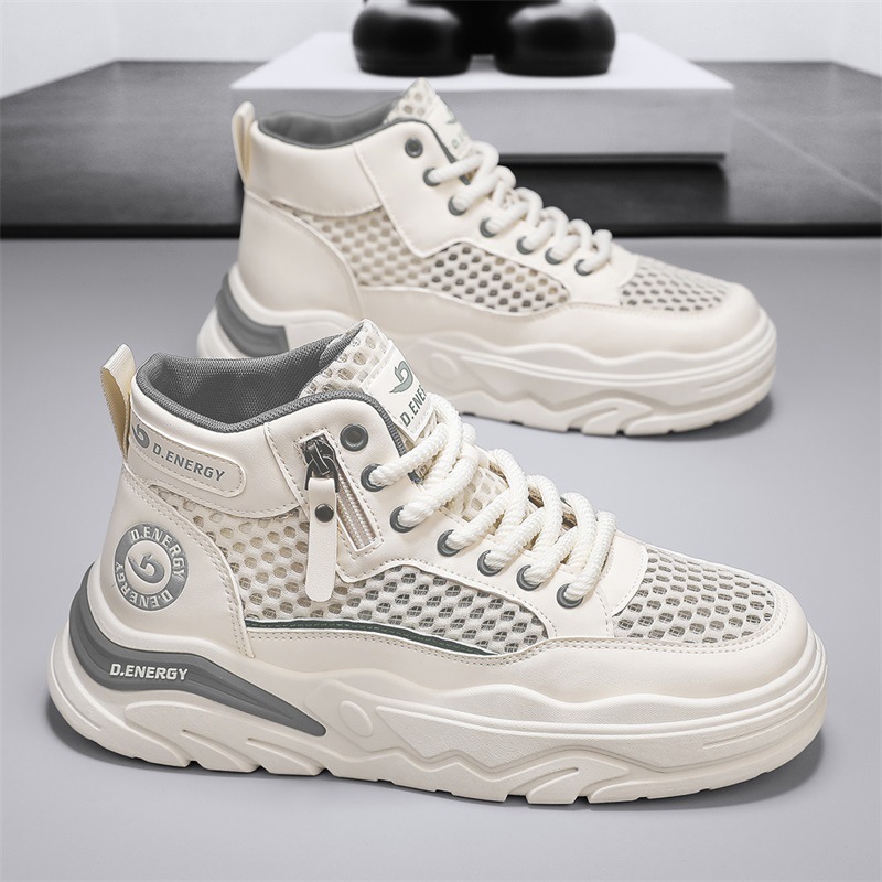 Tejido de malla personalizado primavera y verano nuevos zapatos casuales de moda de tacones planos versátiles diarios cómodos zapatos blancos transpirables para hombres