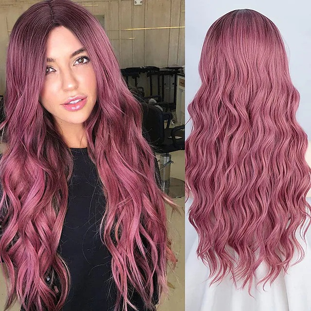 Perruque synthétique neuve avec ondulation d'eau fendue et grande vague bouclée perruque de cheveux colorée et facile à assortir_voghion.com