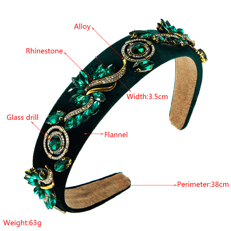 Autumn And Winter New Baroque Style Crystal Pattern Headband Retro Flannel Wide-brimmed Hair Accessories display picture 1