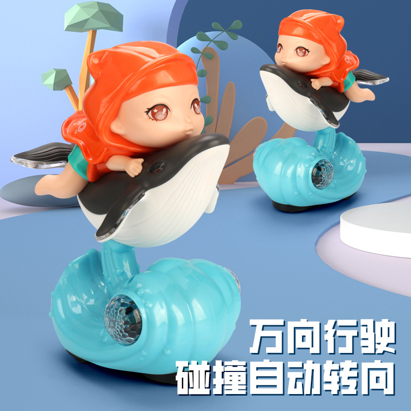 Tiktok mismo eléctrico universal de dibujos animados muñeca oscilación pequeña ballena luz música juguete los niños puesto al por mayor