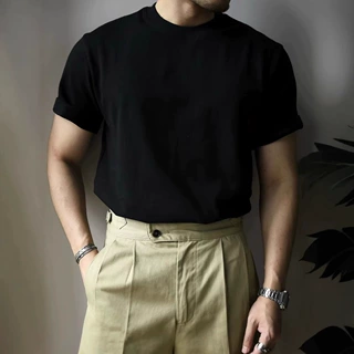 黑武士重磅纯棉小领口短袖T恤男女夏季纯色宽松半袖打底上衣男装