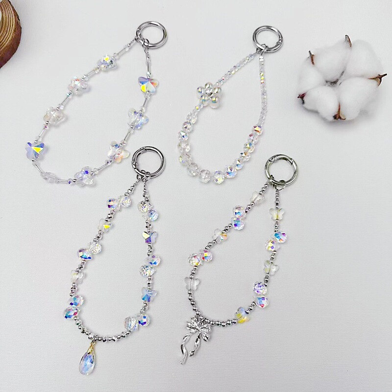 Strawberry Love Crystal Mobile Phone Bracelet Beaded New Crystal Wristband Bag Keychain Mobile Phone Hand Rope Jewelry Chain