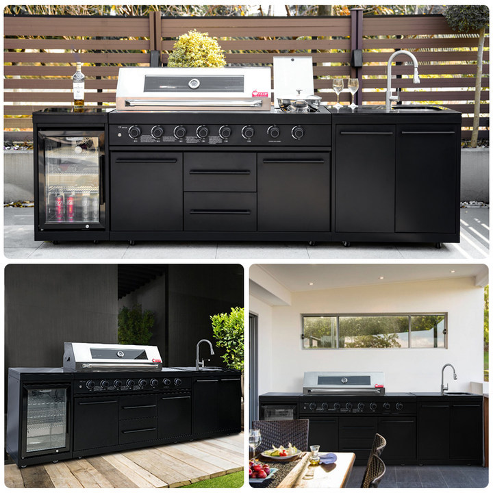 Acero inoxidable 304 horno de barbacoa cocina al aire libre carbón de gas tabla de barbacoa de doble propósito módulo integrado salida combinada