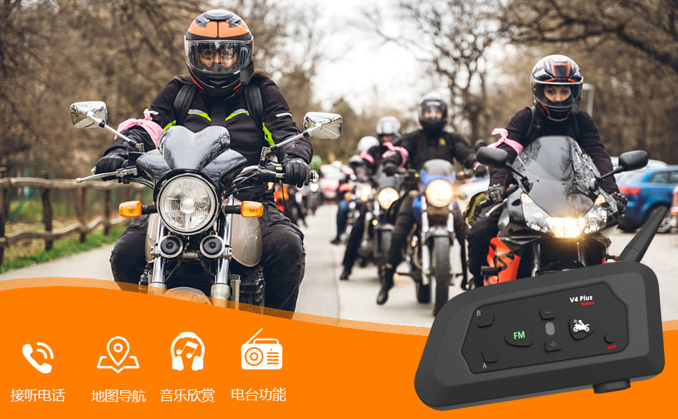 Houtonsenv4 Cross-Border Best-Selling Referee Bluetooth Intercom Headset for 4 People with Real-Time Intercom Distance of 1500m Meters and Fm