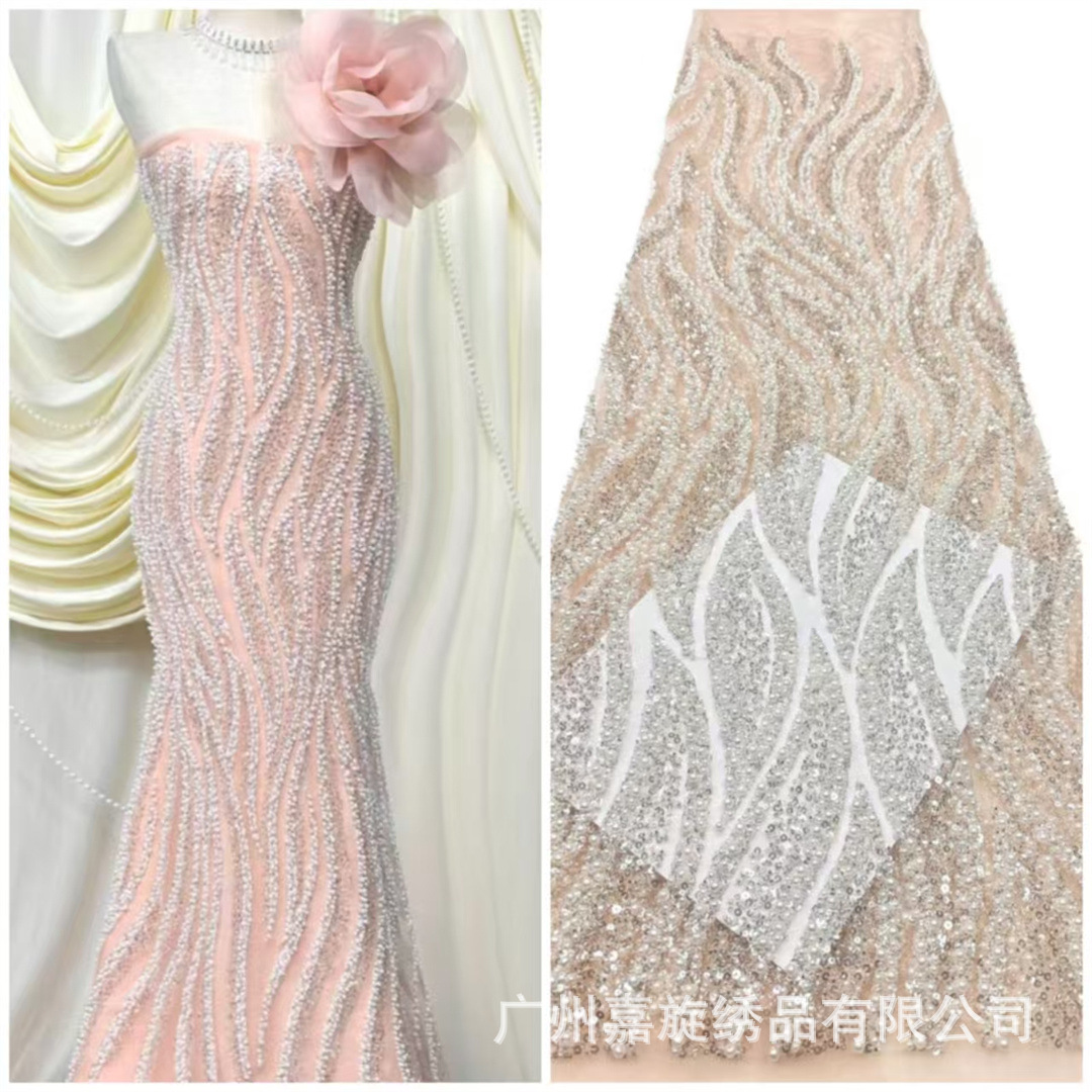 Moda streamlined cuentas de burbuja sequilla tela de malla vestido vestido vestido de boda vestido de rendimiento encaje cuentas de encaje