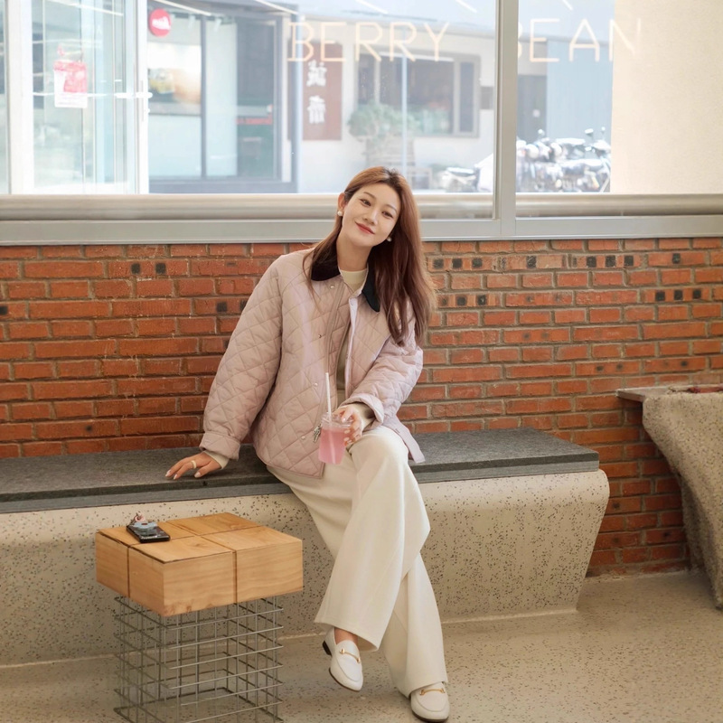 Lz2025 Winter New Retro Simple Rhombus Lapel Cotton Quilted Quilted Cotton Jacket Short Jacket for Women