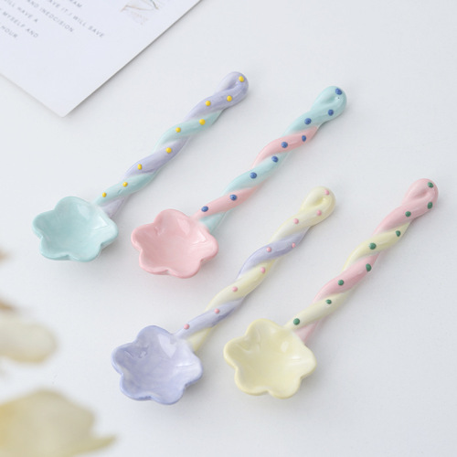 Ceramic Long-handled Spoon Household Ladle High-end Cute Instagram-style Mixing Spoon Coffee Spoon Girly Heart Spoon Wholesale