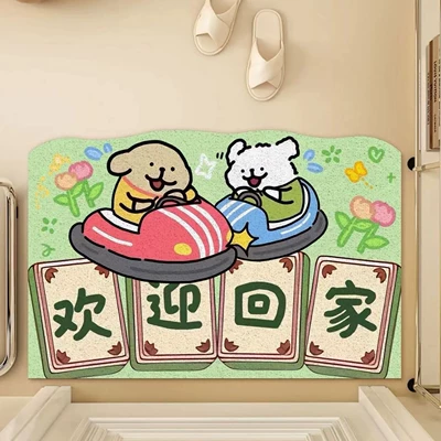 Bathroom Diatom Mud Mat Line Puppy Water Absorbent Toilet Mat Home Bathroom Non-Slip Door Mat Foot Mat (Avtomobil döşəmə paspasları) - bumper-car-welcome-home-4060cm-25mm-diatom-mud