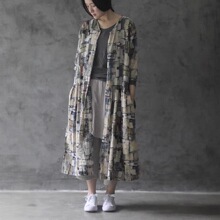 特价！菊家 左岸迷香风格 原创亚麻复古油画方格连身裙 L232