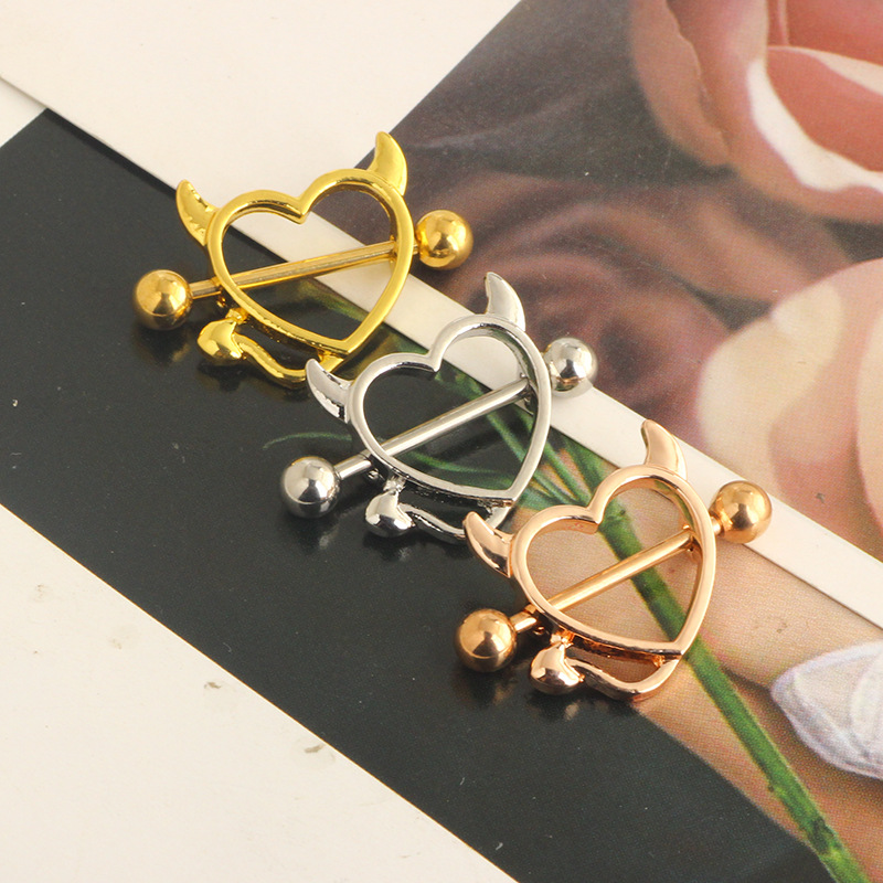 2022 Horn Monster Heart Breast Ring Stainless Steel Milk Ornaments Wholesale Fun Body Piercing Jewelry detail image 9