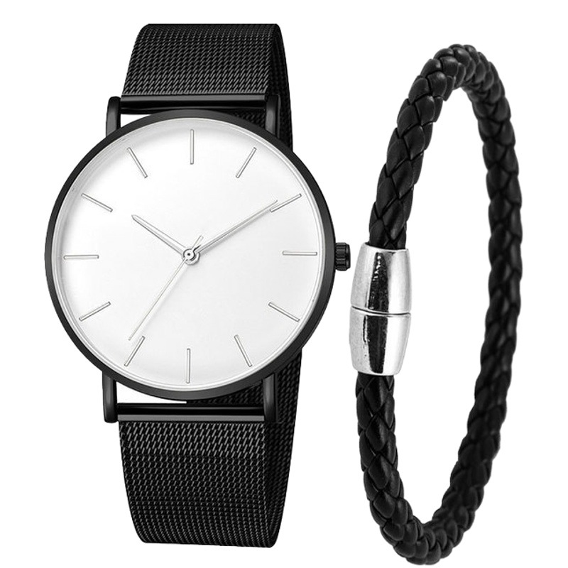 Reloj de moda de comercio exterior simple ultra-Delgado reloj de correa de acero de aleación reloj de hombre/reloj de pulsera de mujer traje de entrega de una pieza
