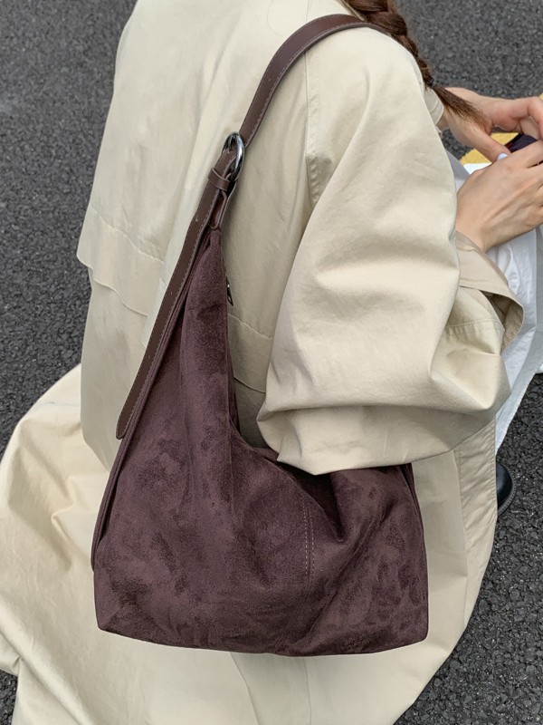 休闲复古麂皮绒包包女式2025新款轻便百搭单肩斜挎包大容量托特包|undefined