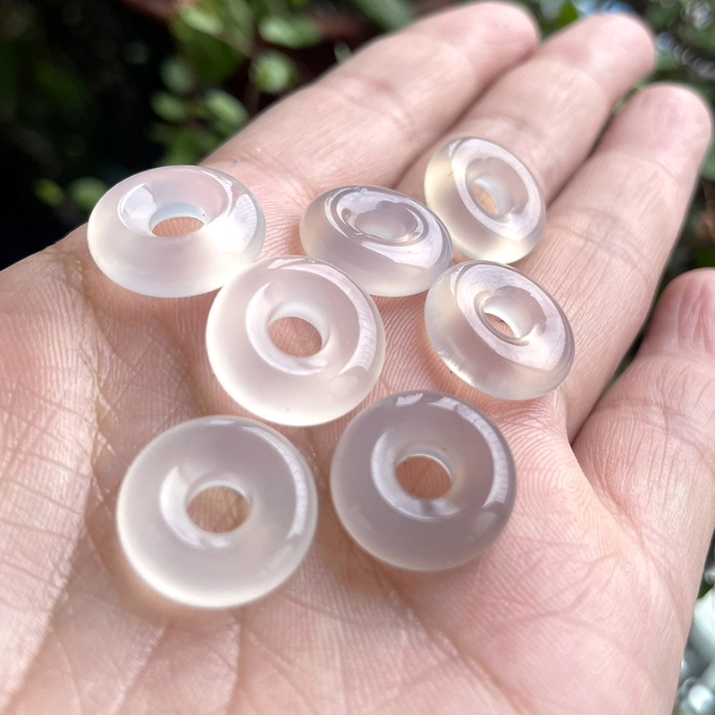天然冰白玛瑙首饰平安扣批发15mm烟灰玉髓小号吊坠玉石饰品配饰