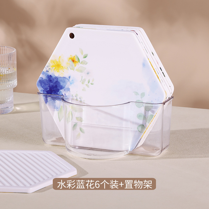 수채화 파란색 꽃 6팩 - 육각형