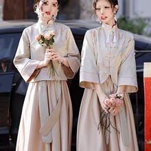 伴娘服姐妹团秋冬伴娘服刺绣款新中式缎面显瘦小个中国风