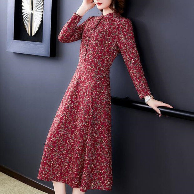 Loose-Fitting Plus-Size Stylish Long-Sleeve Dress 2026 New Spring, Autumn, and Winter Style for Middle-Aged Women, Elegant Long Dress
