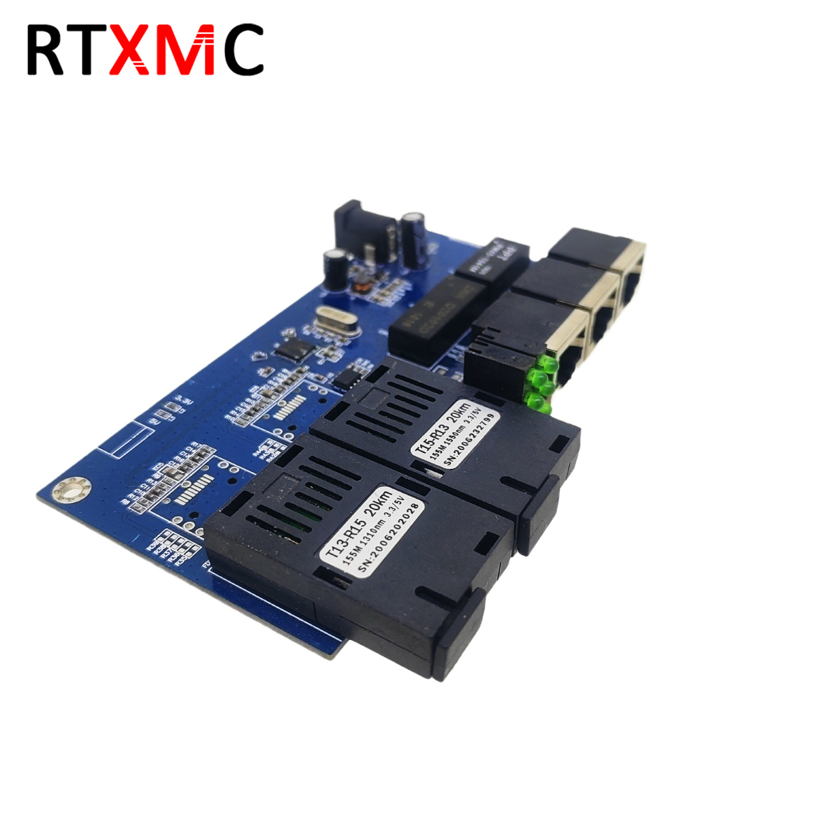 厂家直销百兆光纤收发器单模单纤2光3电光纤转换器主板PCBA25KM