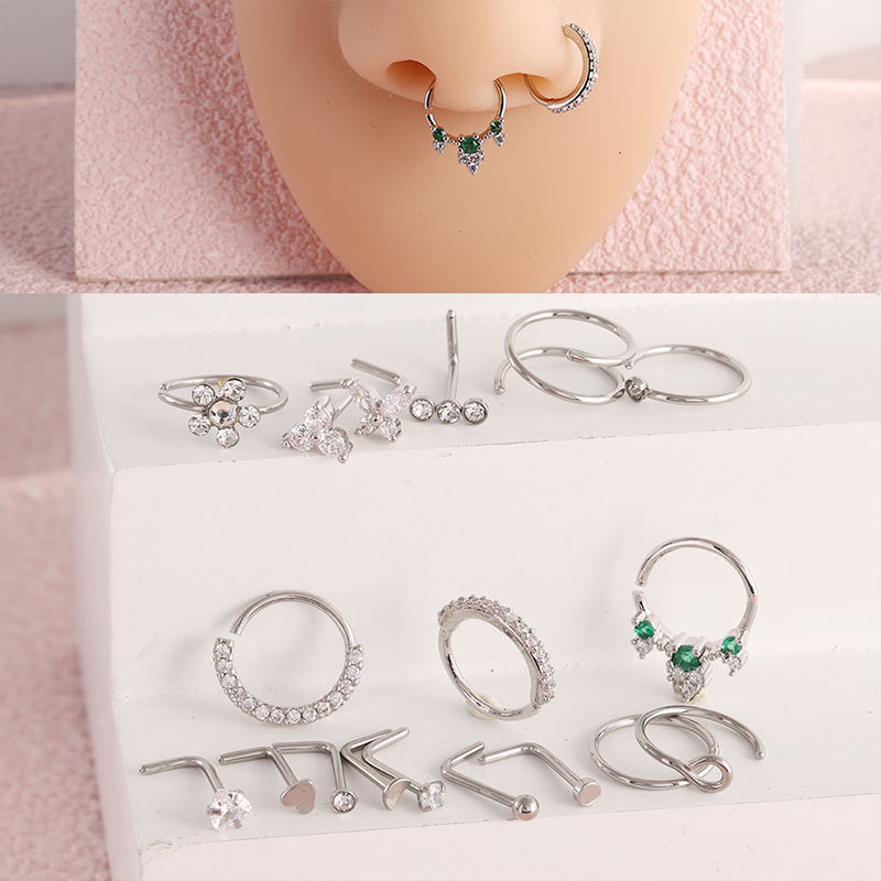 18-Piece Stainless Steel Ear Bone Studs and Nose Studs Set, Non-Removable Side Nose Studs, Earrings, Nose Jewelry, Piercing Wholesale detail image 7