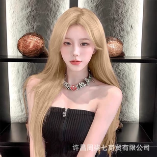 白金色假发女长发全头套式rose同款中分长直发浅色仿真人发假发套