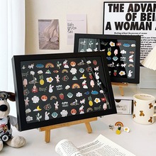 吧唧徽章收纳展示盒透明防尘胸针盒勋章展示架pu皮奖章盒徽章相框