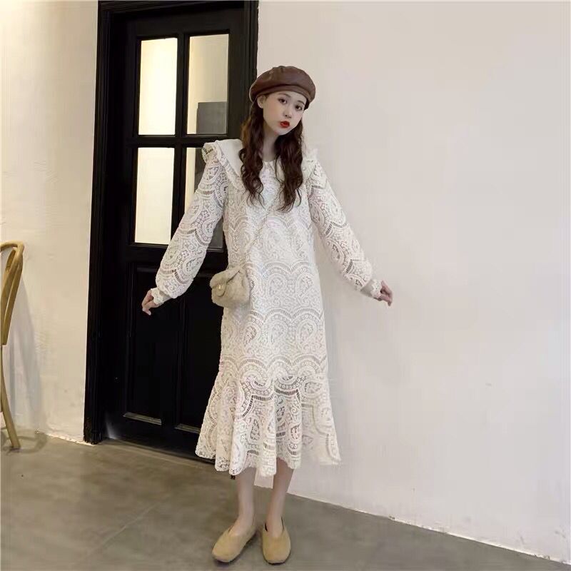 Large Doll collar Lace Dress Early Autumn new pattern Easy Show thin Primer fairy longuette By age