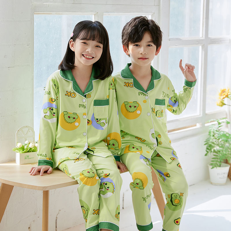 2023 otoño ropa para niños y niñas solapa de algodón artificial cardigan casual de dibujos animados pijamas de manga larga traje de los niños homewear