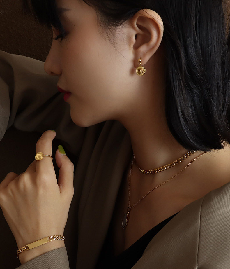 Fashion Gold Geometric Titanium Steel Earrings display picture 9